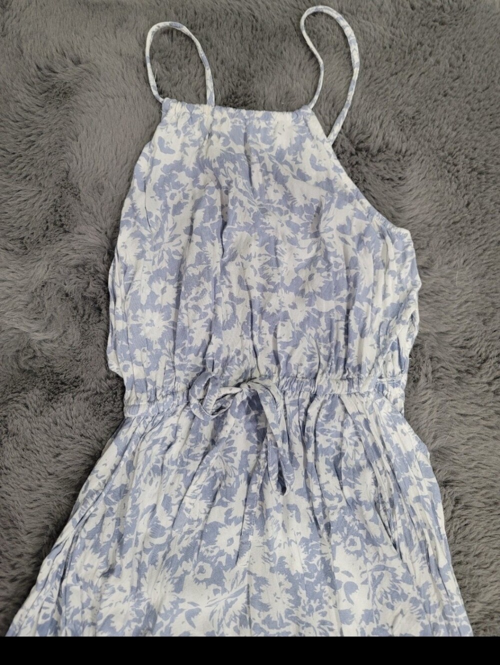 Billabong Double Slit Maxi Dress Dusty Blue White Floral Cut Out Halter Flowy - Picture 7 of 8